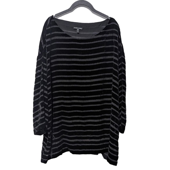 Eileen Fisher Tops - Eileen Fisher Velvet Burnout Stripe Longline Tunic Blouse Black Silk Blend